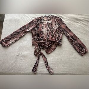 Fashion Nova Long Sleeve Pink Snakeskin Going Out Top SIZE M